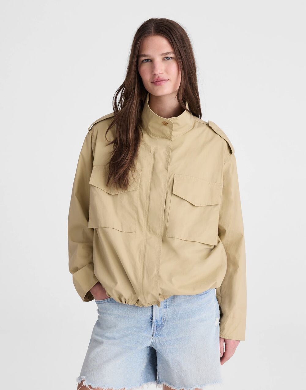 Madewell Field Jacket Funnel Neck Washed Poplin Fennel Seed Jacket Oversized M